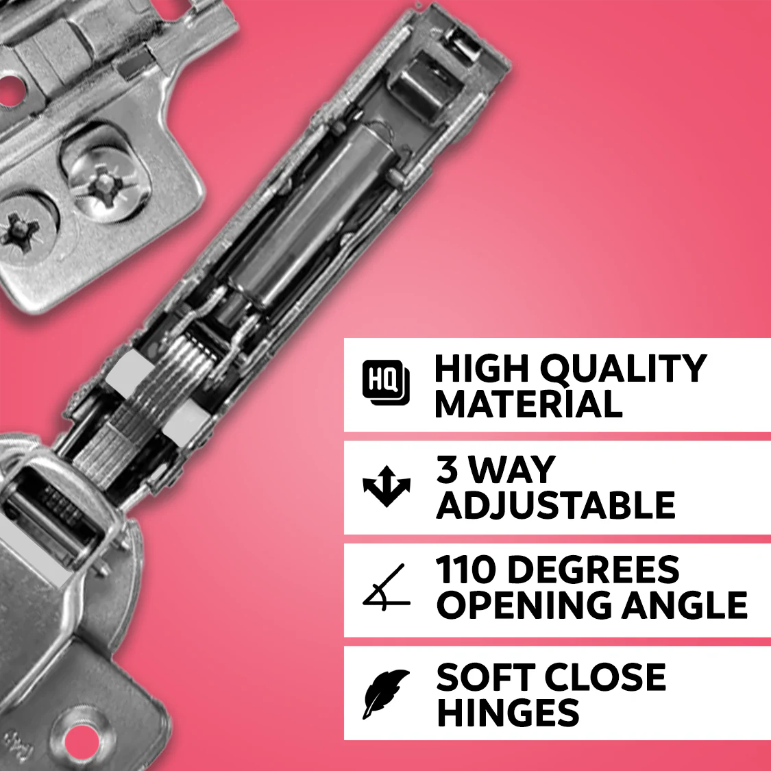 20-Pack Soft Close Cabinet Hinges – 110° Full Overlay with Backplates (Adjustable) - Image 3