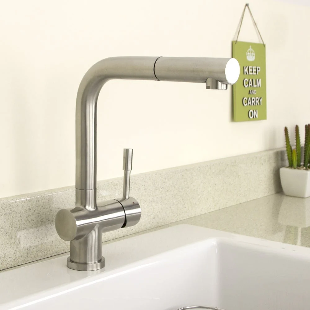 Astini Abele Brushed Stainless Steel Pullout Rinser Kitchen Sink Mixer Tap HK67 - Image 10