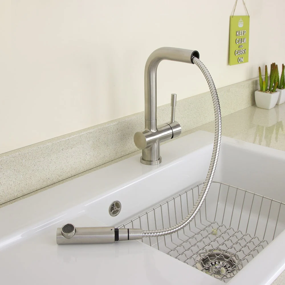 Astini Abele Brushed Stainless Steel Pullout Rinser Kitchen Sink Mixer Tap HK67 - Image 4