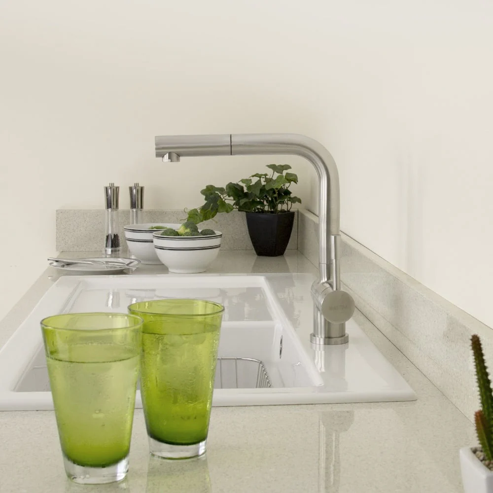 Astini Abele Brushed Stainless Steel Pullout Rinser Kitchen Sink Mixer Tap HK67 - Image 7