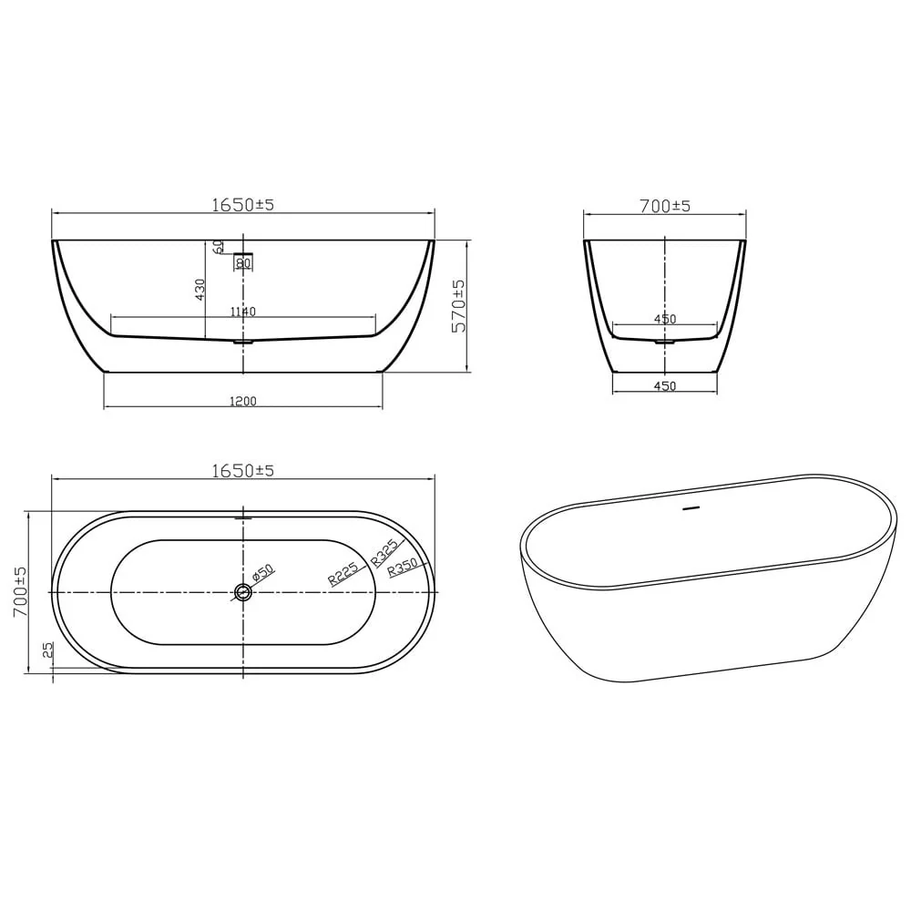 Astini Amalfi Gloss White Freestanding Bath Tub & Waste - Image 3
