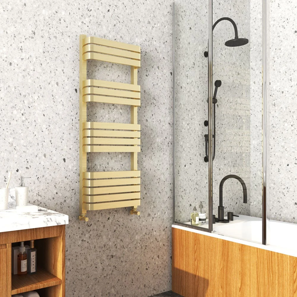 Astini Auckland 1200x500mm Brushed Brass 600W Ladder Heated Towel Rail TIS2145 - Image 2