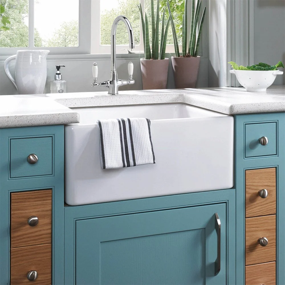 Astini Belfast 100 1.0 Bowl White Ceramic Kitchen Sink, Drainer & Strainer Waste