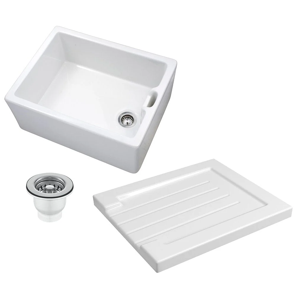 Astini Belfast 100 1.0 Bowl White Ceramic Kitchen Sink, Drainer & Strainer Waste - Image 2