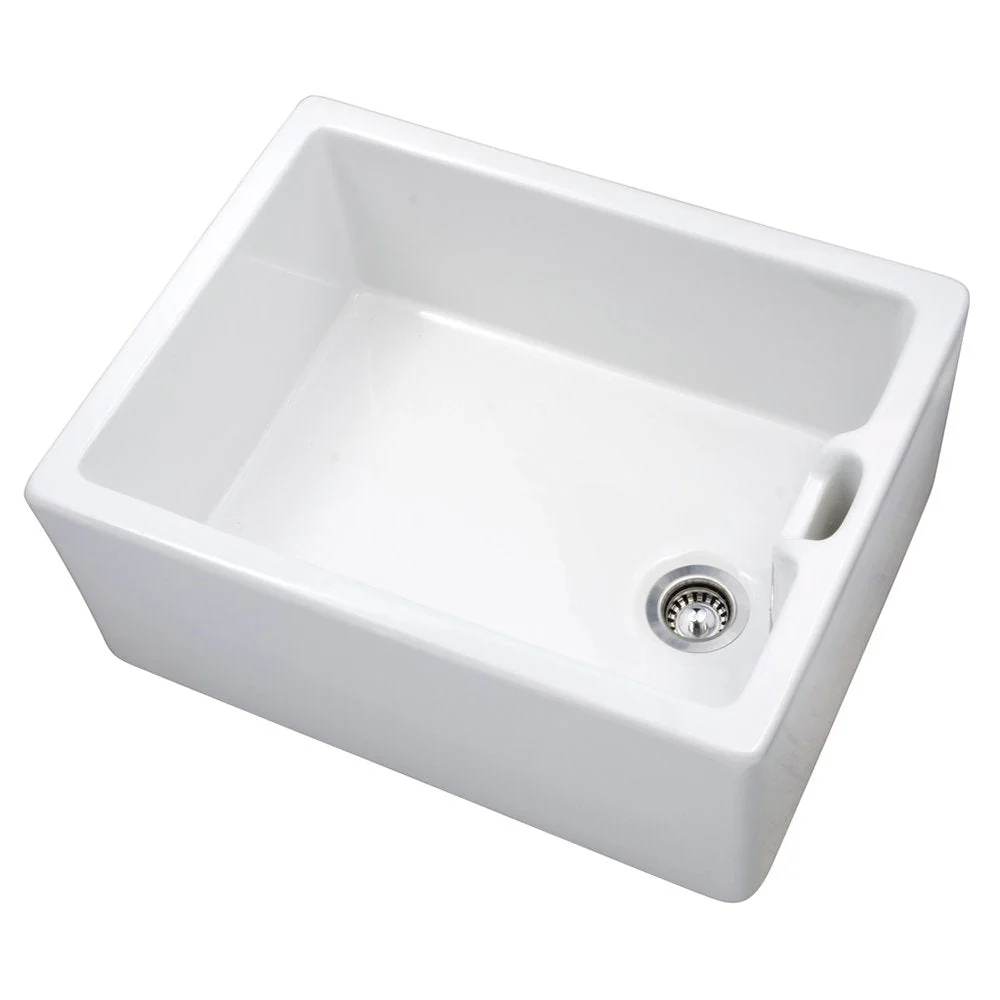 Astini Belfast 100 1.0 Bowl White Ceramic Kitchen Sink, Drainer & Strainer Waste - Image 3