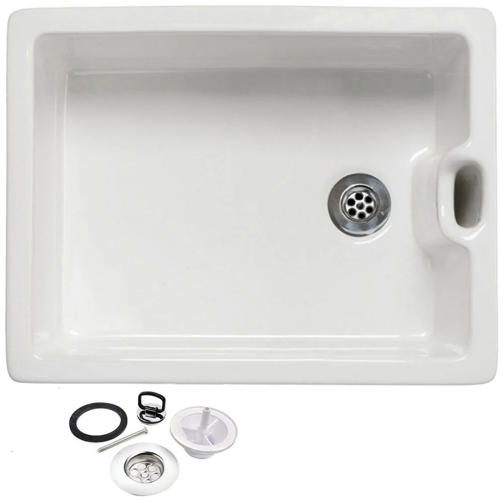 Astini Belfast 100 1.0 Bowl White Ceramic Kitchen Sink with Plug Waste - Image 2