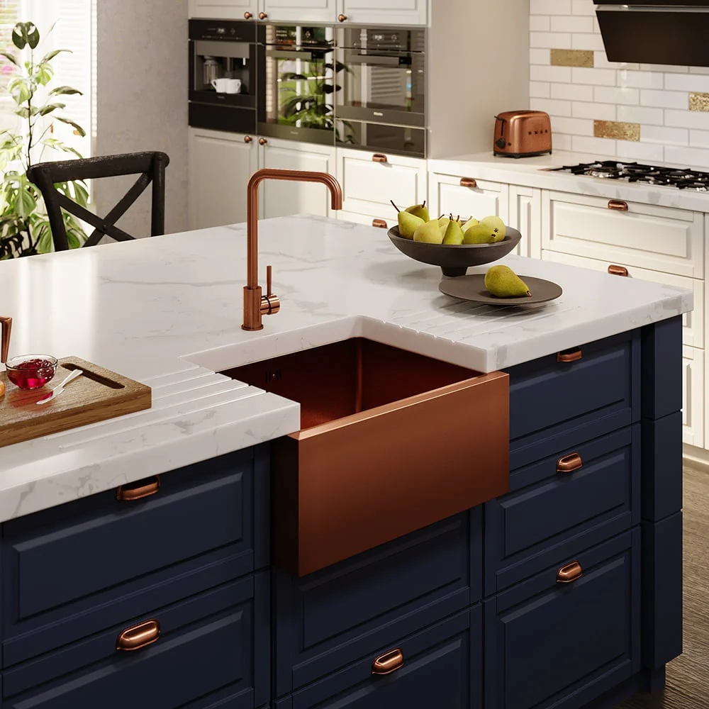 Astini Belfast 600 1.0 Bowl Copper Brushed Stainless Steel Kitchen Sink & Waste - Image 2