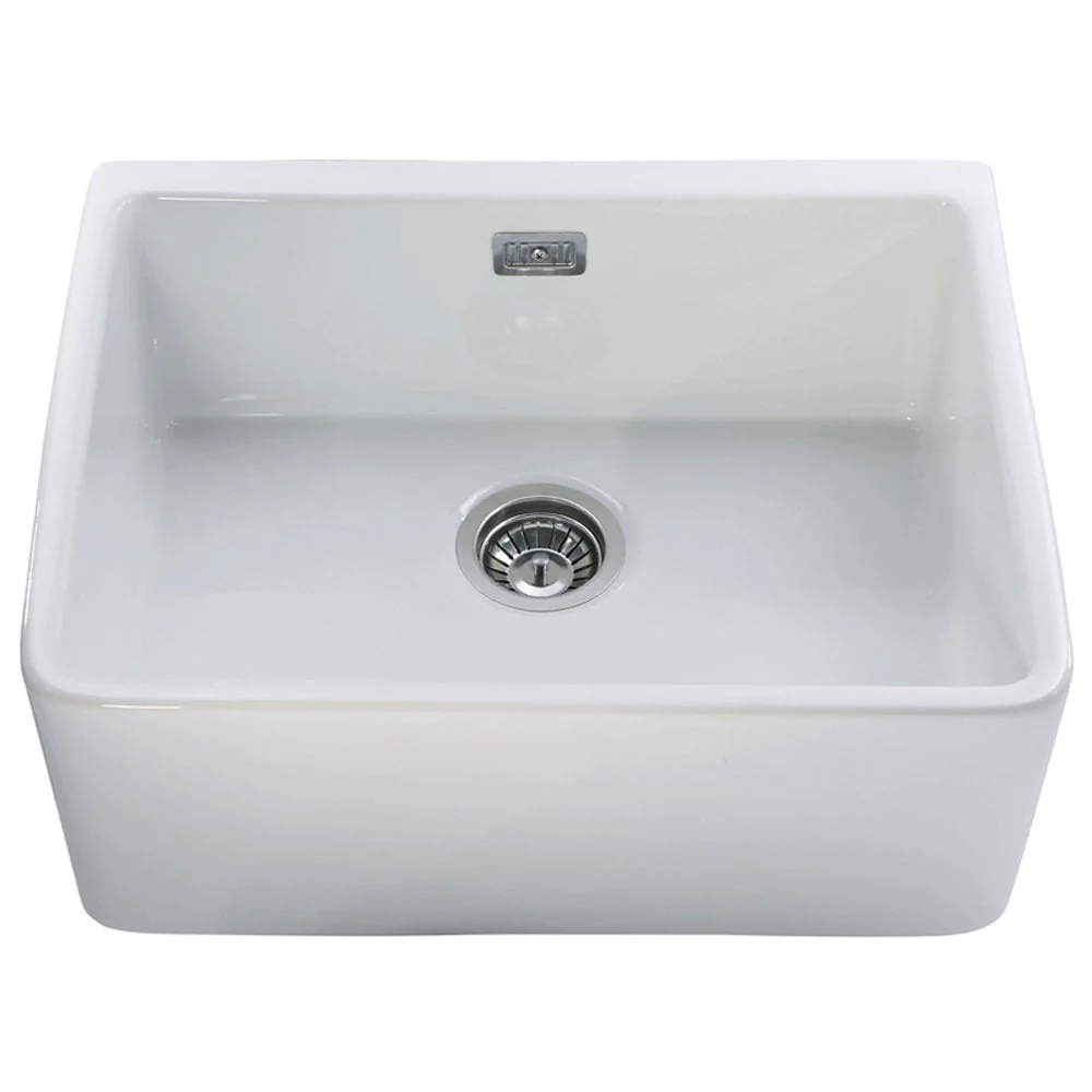 Astini Belfast 600 1.0 Bowl Gloss White Ceramic Butler Kitchen Sink, Waste & Tap - Image 2