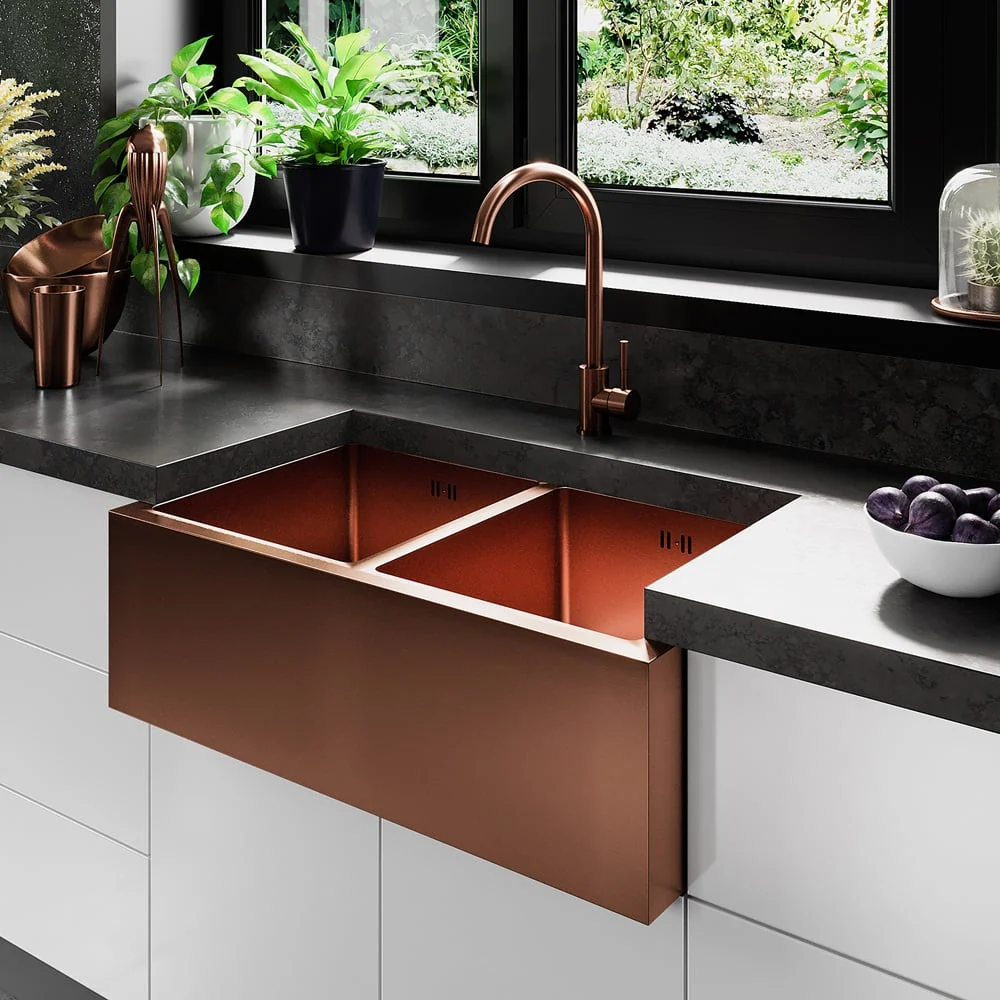 Astini Belfast 800 2.0 Bowl Copper Brushed Stainless Steel Kitchen Sink & Waste - Image 2