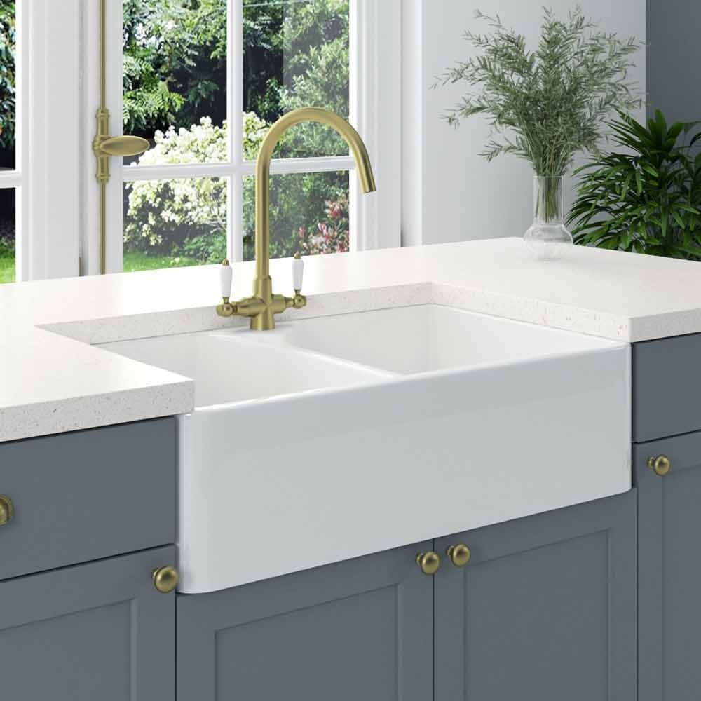 Astini Belfast 800 2.0 Bowl White Ceramic Kitchen Sink with Waste Collection - Image 2