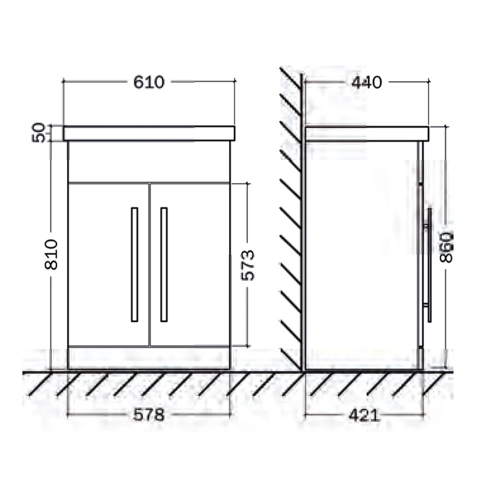 Astini Bendrinis Senca Grey 2 Door Floor Standing Vanity Unit & Basin - Image 2