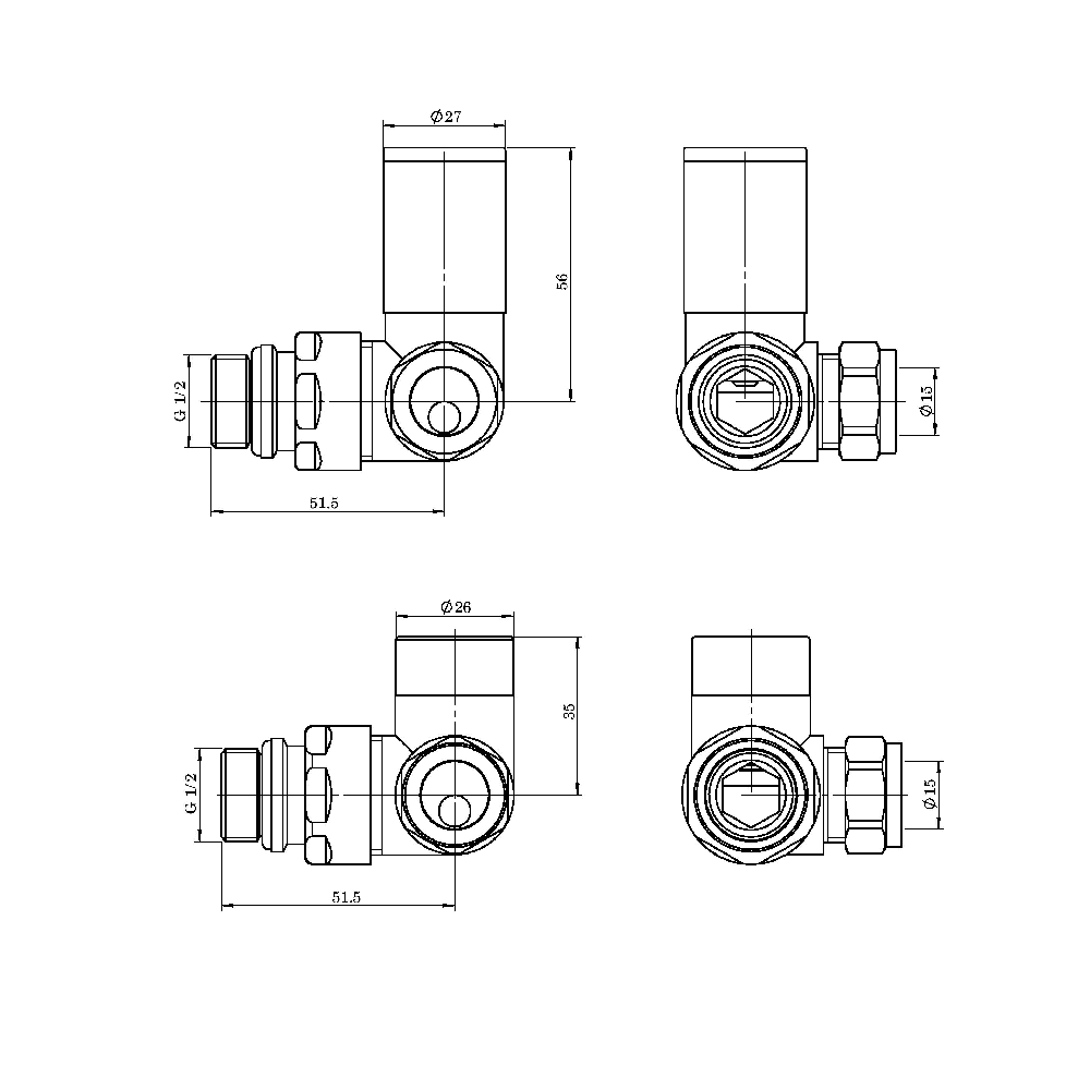 Astini Black Corner Towel Rail Radiator Valves - Image 2