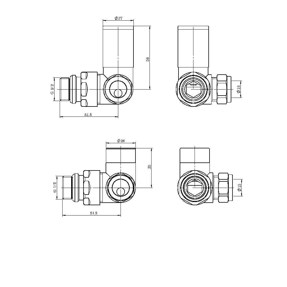 Astini Brushed Brass Corner Radiator Valves - Image 2