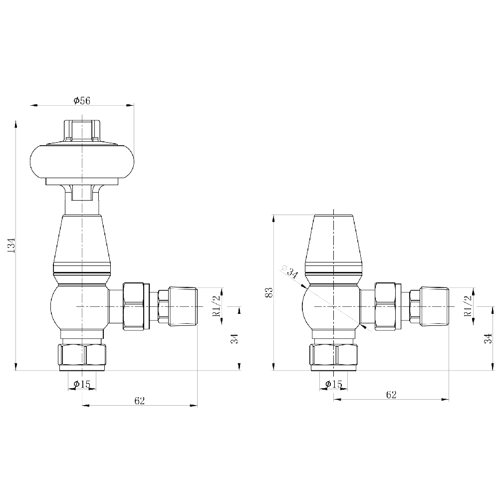 Astini Caerleon Chrome Wooden Head Angled Radiator Valve - Image 2