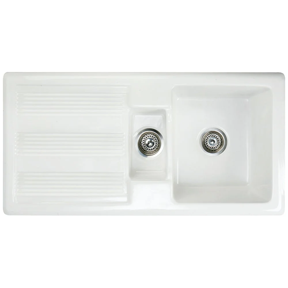Astini Canterbury 150 1.5 Bowl Gloss White Ceramic Kitchen Sink & Colonial Tap - Image 5