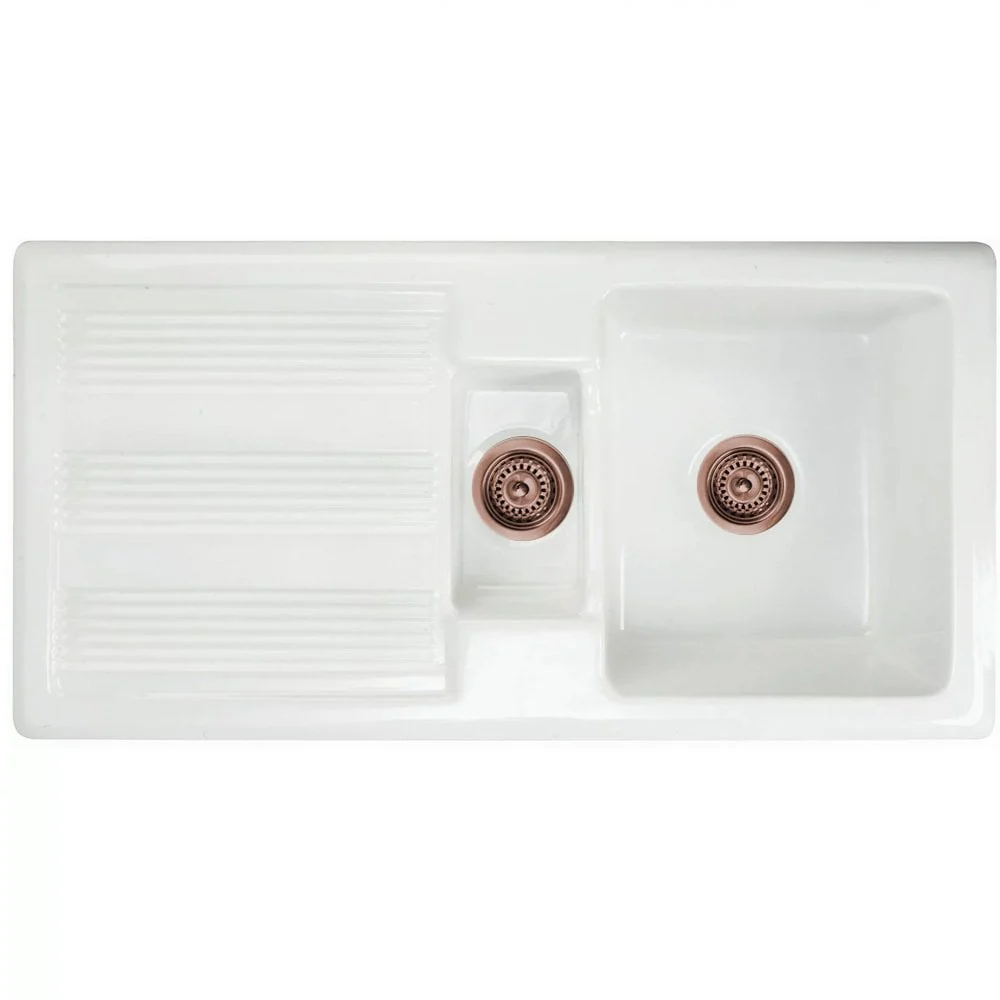 Astini Canterbury 150 1.5 Bowl Gloss White Ceramic Kitchen Sink with Waste Options - Image 7