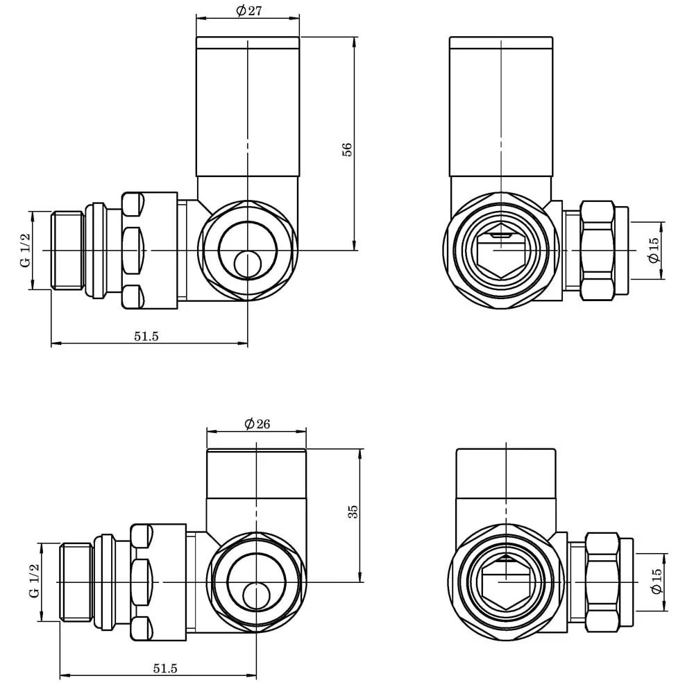 Astini Chrome Corner Towel Rail Radiator Valves TIS0049 - Image 2