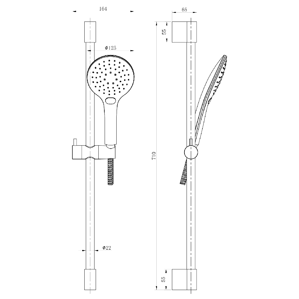Astini Chrome Round 3 Spray Shower Riser Kit - Image 2
