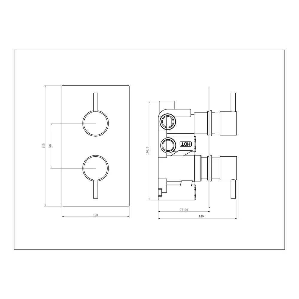 Astini Chrome Round Concealed Thermostatic 2 Way Shower Valve - Image 2