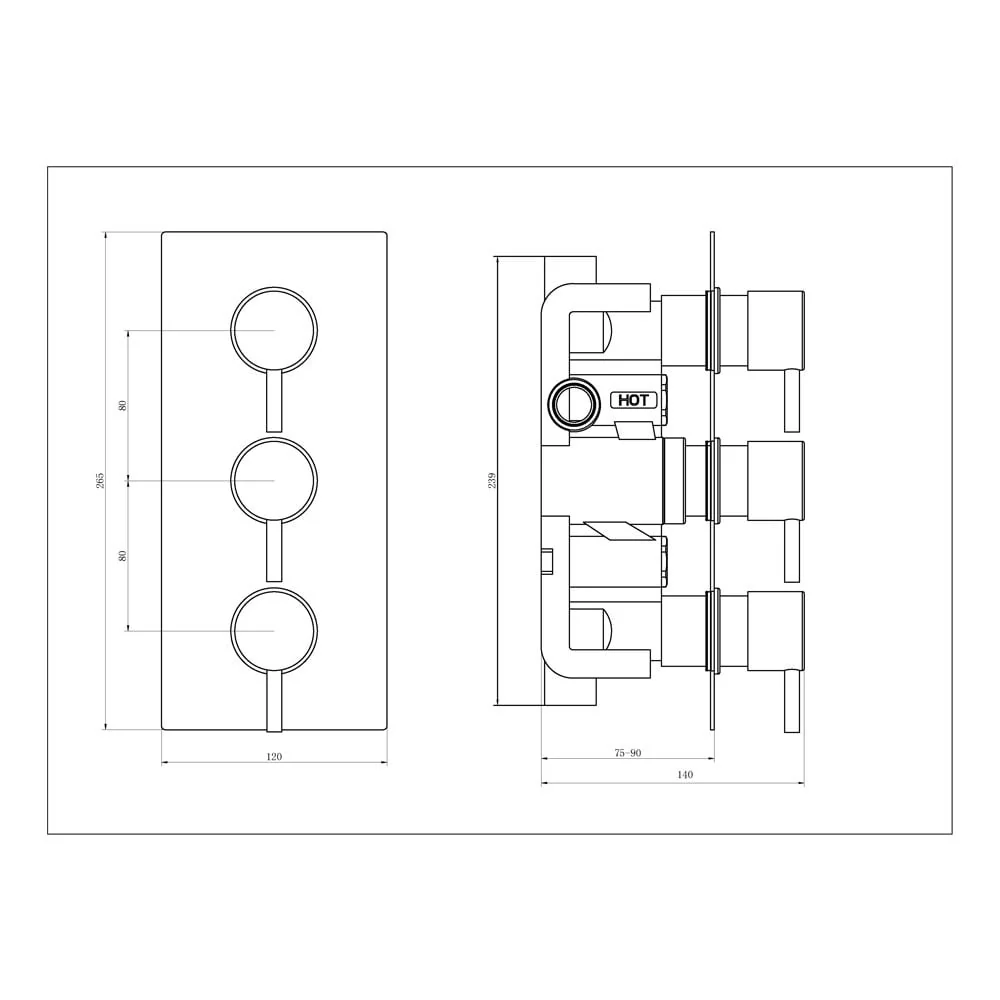 Astini Chrome Round Concealed Thermostatic 3 Lever 2 Way Shower Valve - Image 2