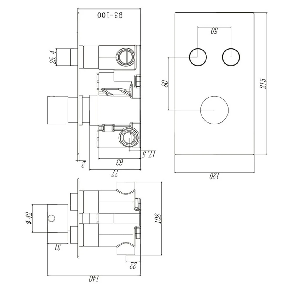 Astini Chrome Round Thermostatic Concealed 2 Outlet Push Button Shower Valve - Image 2