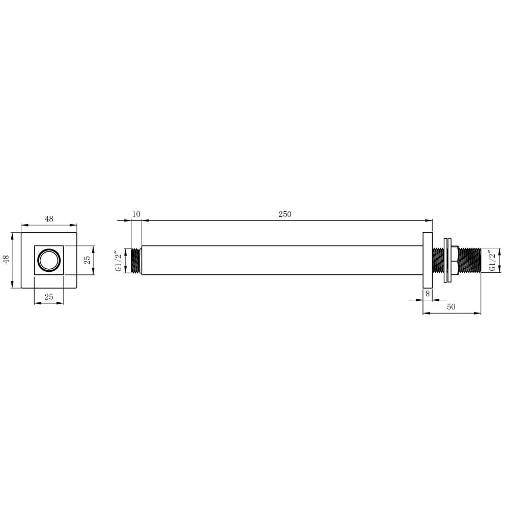Astini Chrome Square Ceiling Mounted Arm 250mm - Image 2
