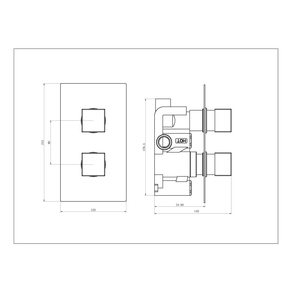Astini Chrome Square Concealed Thermostatic 1 Way Shower Valve - Image 2