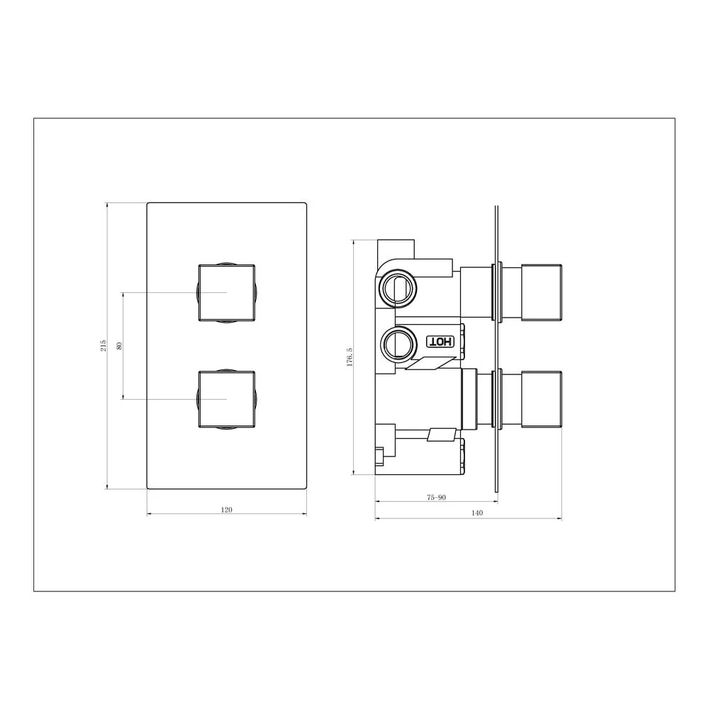 Astini Chrome Square Concealed Thermostatic 2 Way Shower Valve - Image 2