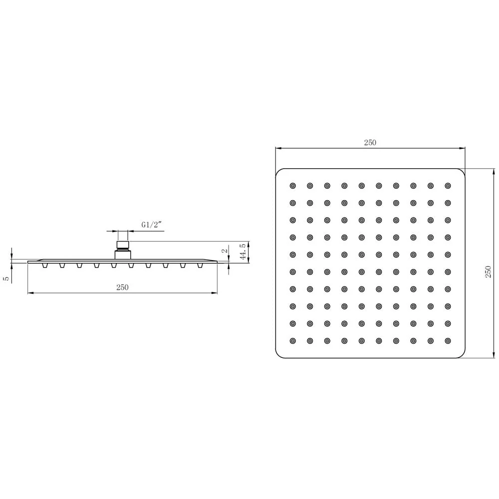 Astini Chrome Square Slimline Fixed Overhead Shower Head 250mm - Image 2