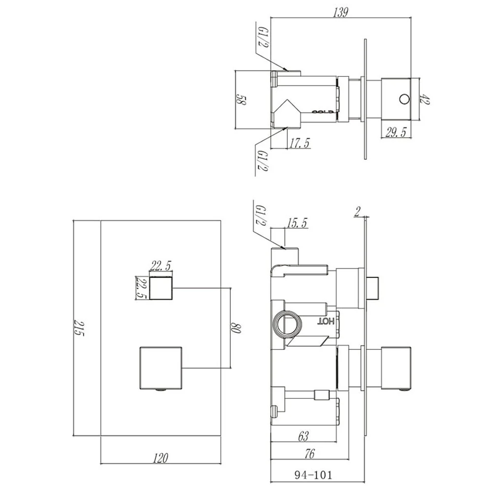 Astini Chrome Square Thermostatic Concealed 1 Outlet Push Button Shower Valve - Image 2