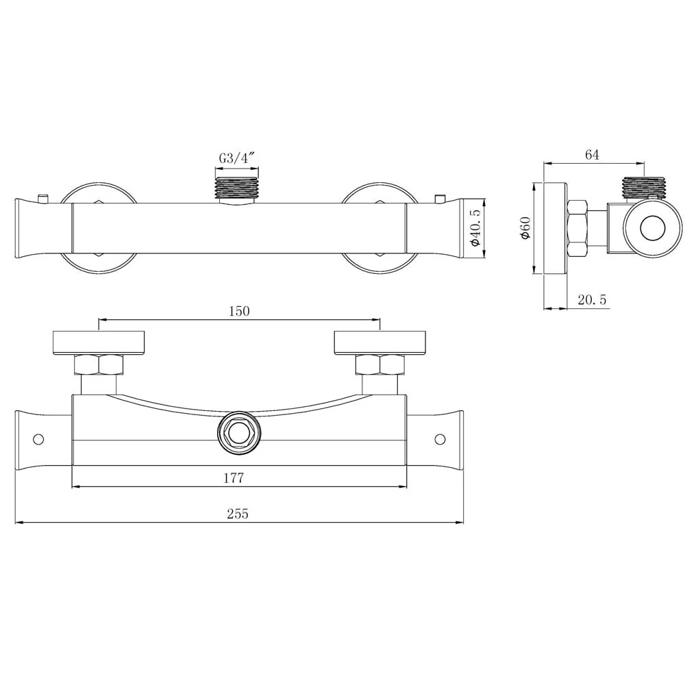 Astini Chrome Thermostatic Bar Mixer Valve with Easy Fit (Oulet Up) - Image 2