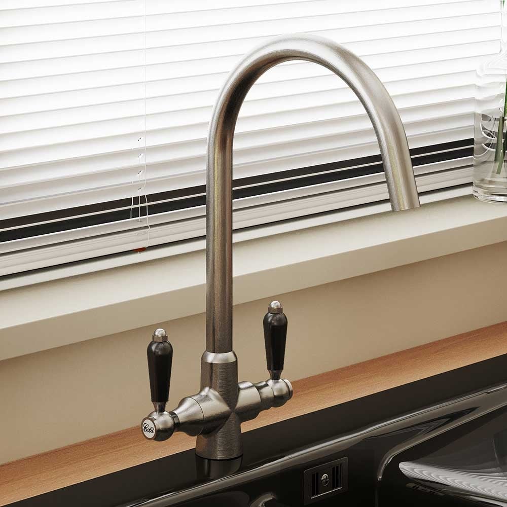 Astini Colonial Ceramic Handle Twin Lever Kitchen Mixer Tap in Classic Finishes - Image 2
