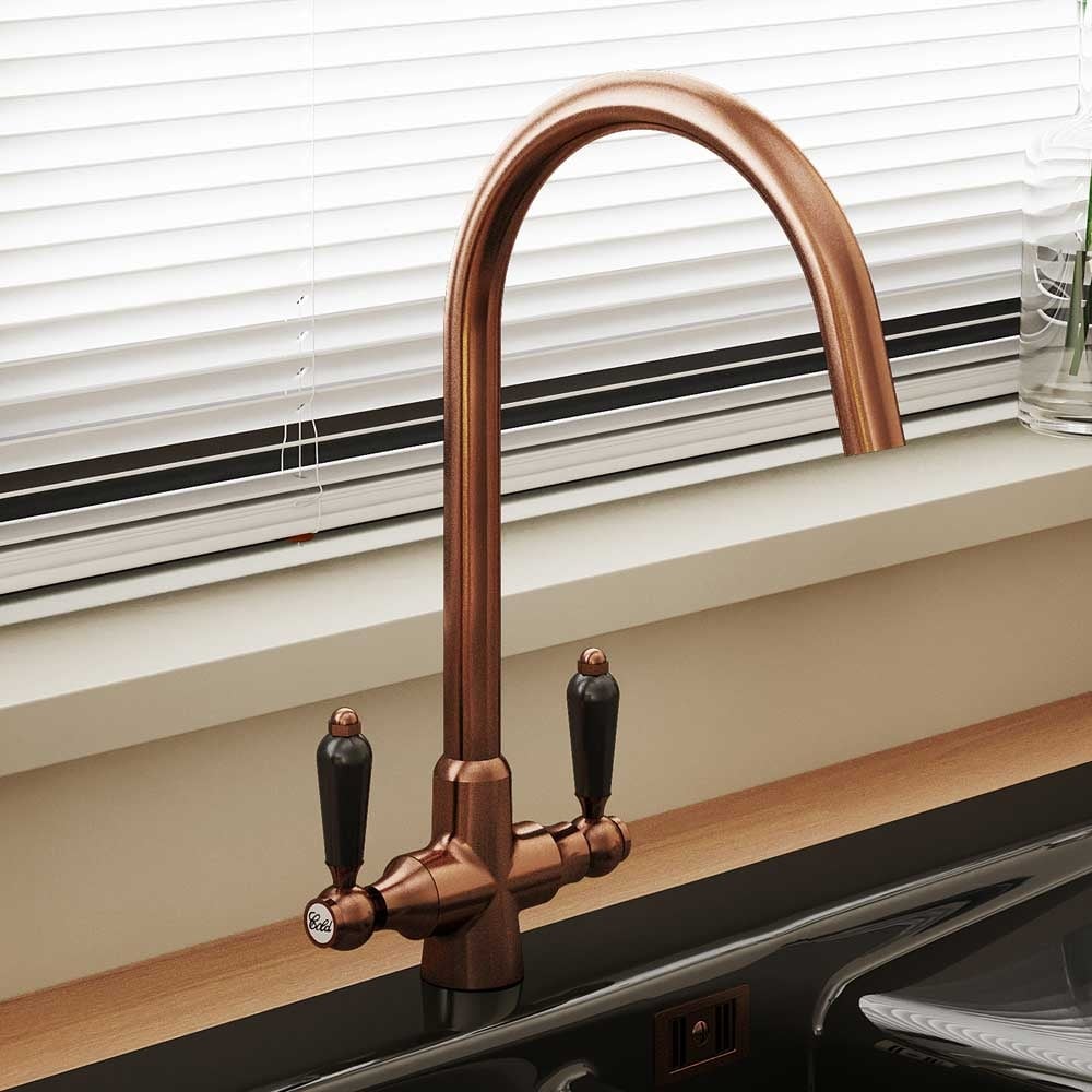 Astini Colonial Ceramic Handle Twin Lever Kitchen Mixer Tap in Classic Finishes - Image 3