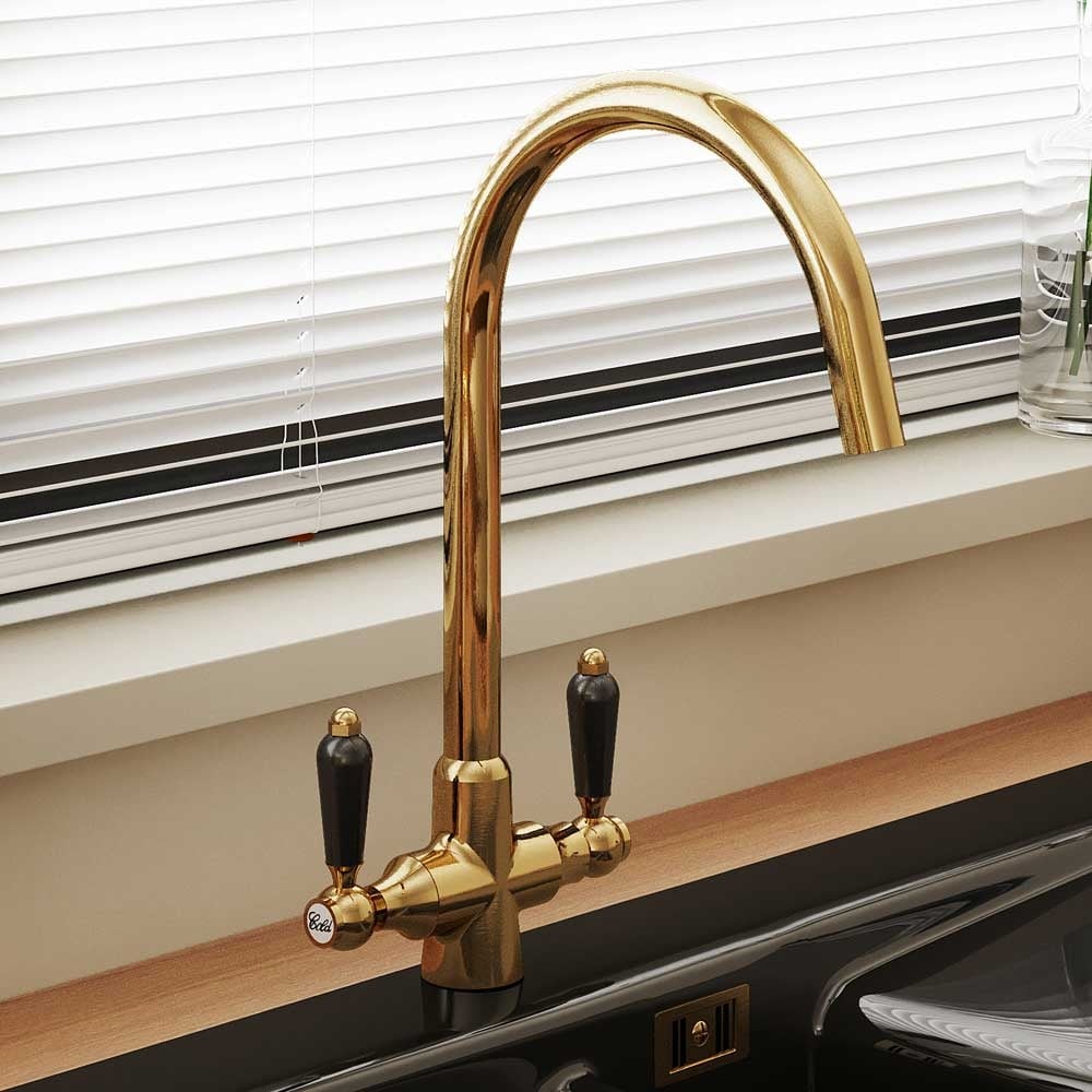 Astini Colonial Ceramic Handle Twin Lever Kitchen Mixer Tap in Classic Finishes - Image 4