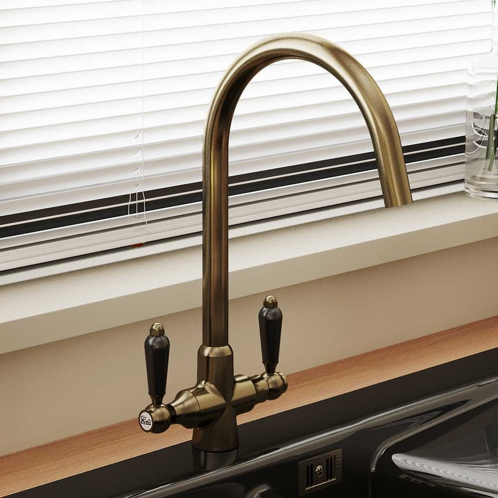 Astini Colonial Ceramic Handle Twin Lever Kitchen Mixer Tap in Classic Finishes - Image 5