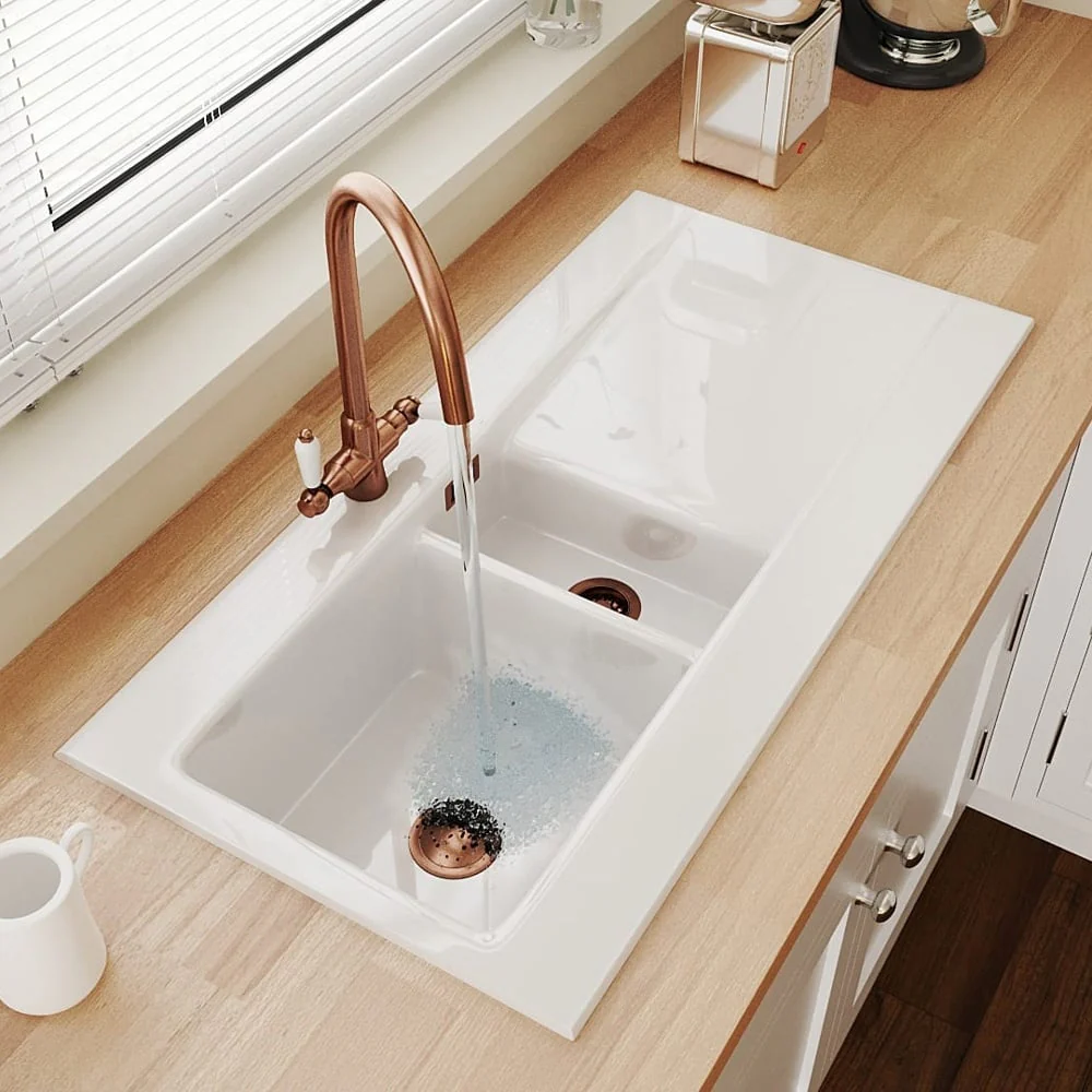 Astini Colonial Ceramic Handle Twin Lever Kitchen Mixer Tap in Classic Finishes - Image 8