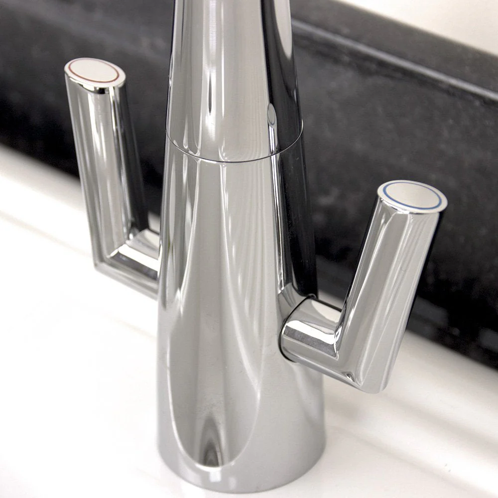 Astini Cosmopolitan Twin Lever Kitchen Sink Mixer Tap with Brushed Steel and Chrome Finish - Image 3