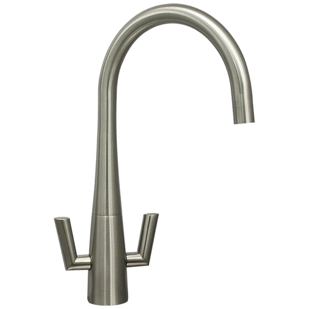 Astini Cosmopolitan Twin Lever Kitchen Sink Mixer Tap with Brushed Steel and Chrome Finish - Image 5