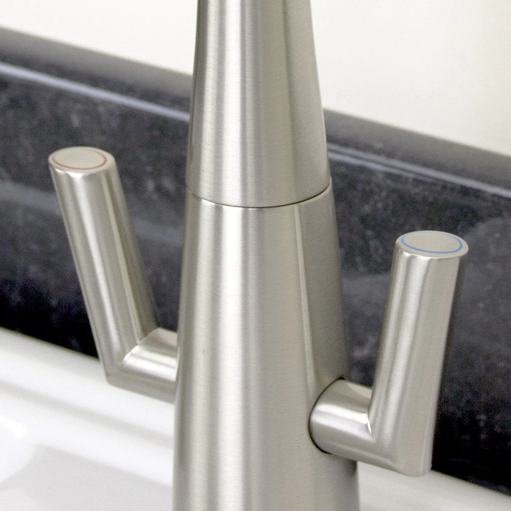 Astini Cosmopolitan Twin Lever Kitchen Sink Mixer Tap with Brushed Steel and Chrome Finish - Image 6