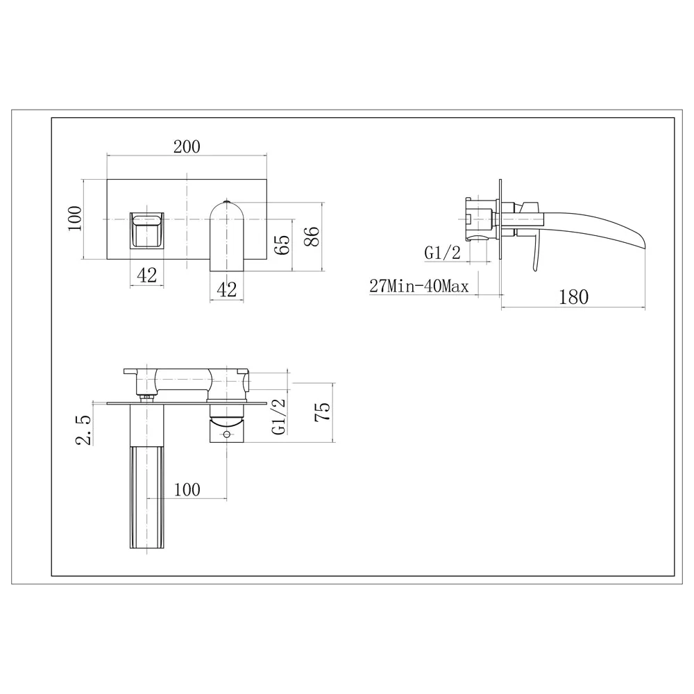 Astini Curved Waterfall Chrome Wall Mounted Basin Mixer Tap - Image 2