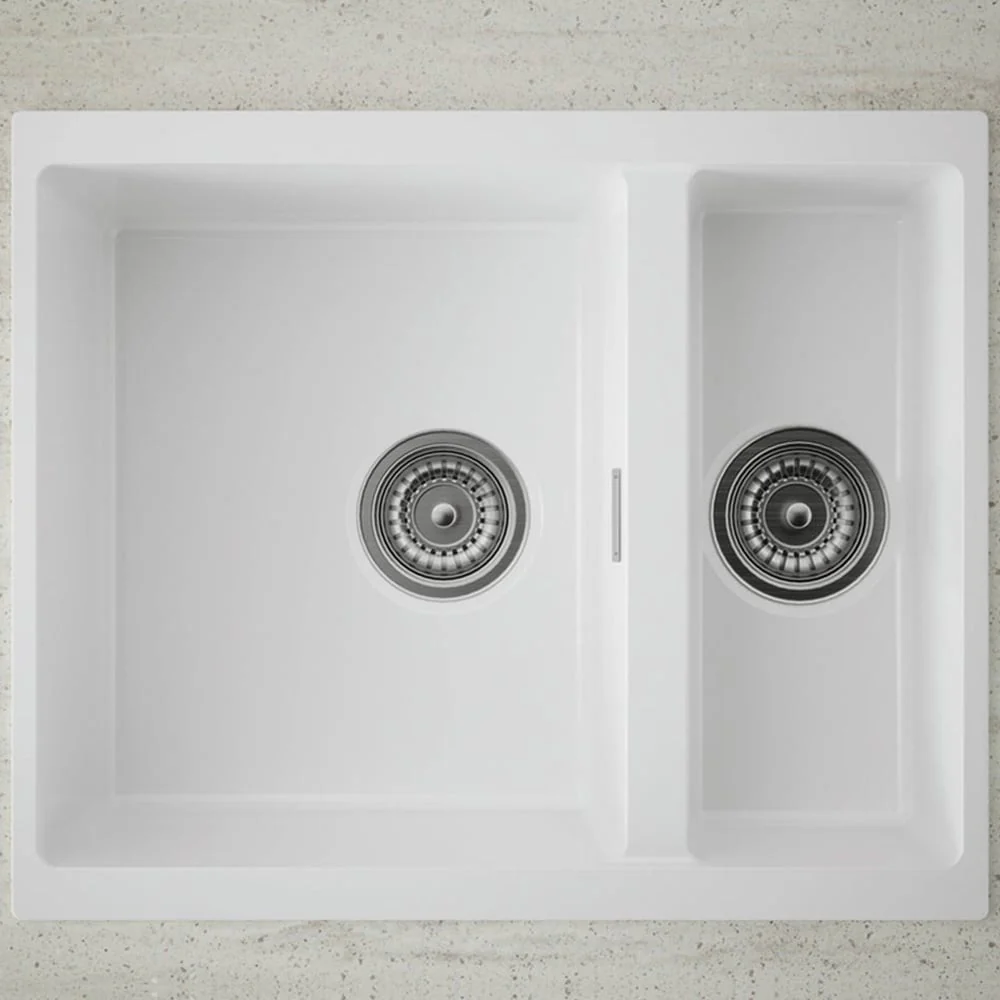 Astini Dante 1.5 Bowl Ceramic White Reversible Undermount Kitchen Sink & Waste - Image 2