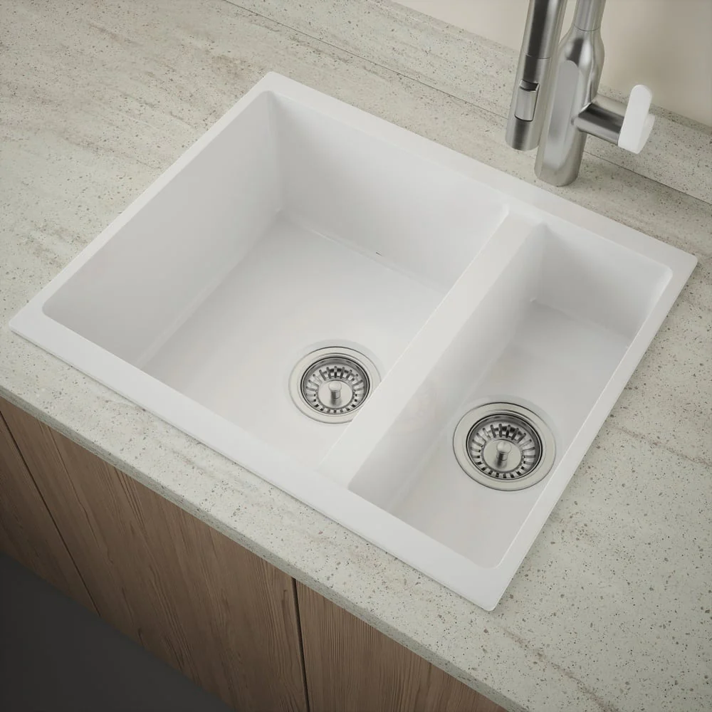 Astini Dante 1.5 Bowl Ceramic White Reversible Undermount Kitchen Sink & Waste - Image 3