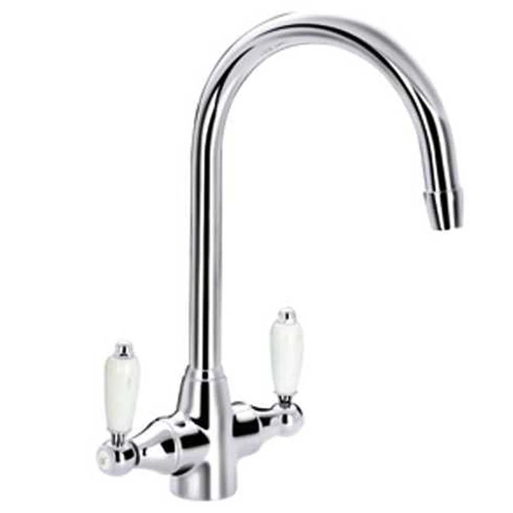 Astini Desire 1.5 Bowl White Ceramic Kitchen Sink with Waste and Colonial Tap - Image 9