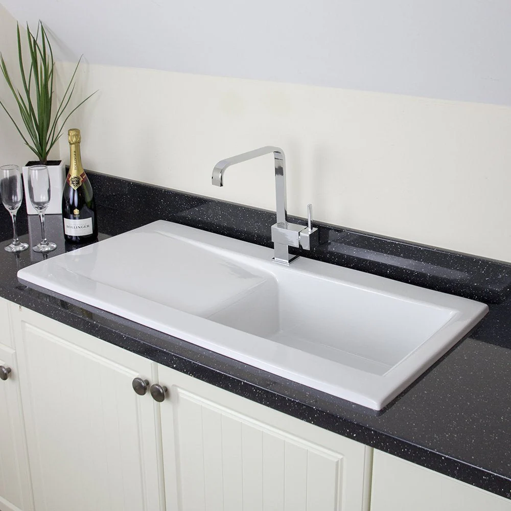 Astini Desire 100 1.0 Bowl Gloss White Ceramic Kitchen Sink, Waste & 5E Tap - Image 2