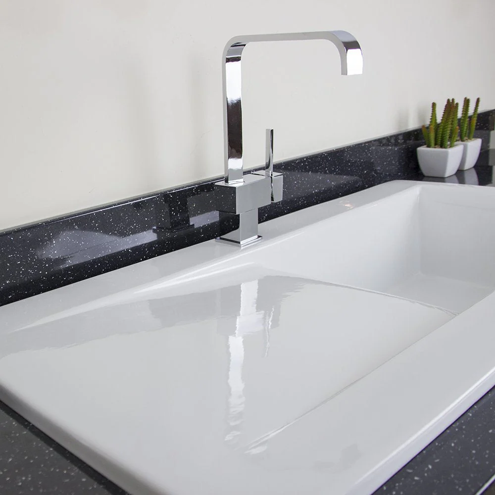 Astini Desire 100 1.0 Bowl Gloss White Ceramic Kitchen Sink, Waste & 5E Tap - Image 4