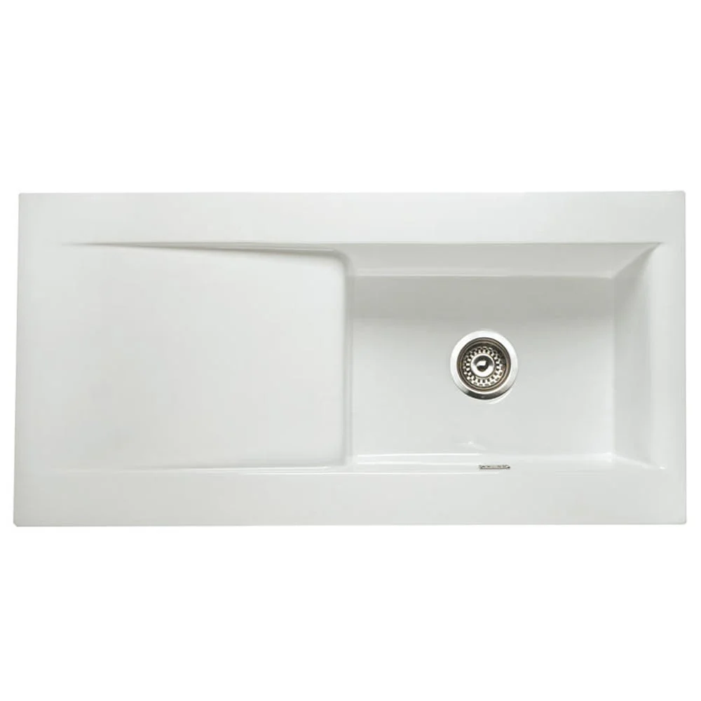 Astini Desire 100 1.0 Bowl Gloss White Ceramic Kitchen Sink, Waste & Traditional 25411CH Tap - Image 2