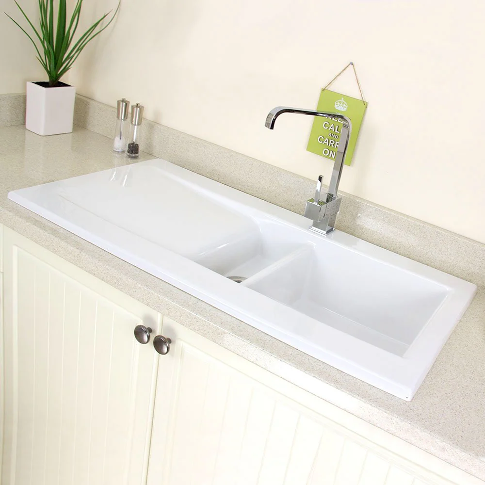Astini Desire 150 1.5 Bowl Gloss White Ceramic Kitchen Sink, Waste & 5E Tap - Image 2