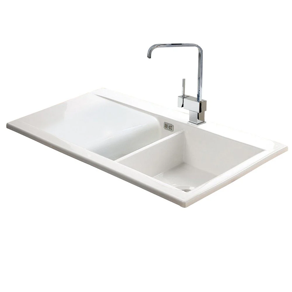 Astini Desire 150 1.5 Bowl Gloss White Ceramic Kitchen Sink, Waste & 5E Tap - Image 6