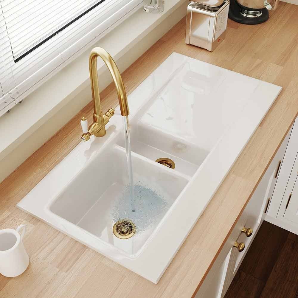 Astini Desire 150 1.5 Bowl Gloss White Ceramic Kitchen Sink with Waste Options - Image 5