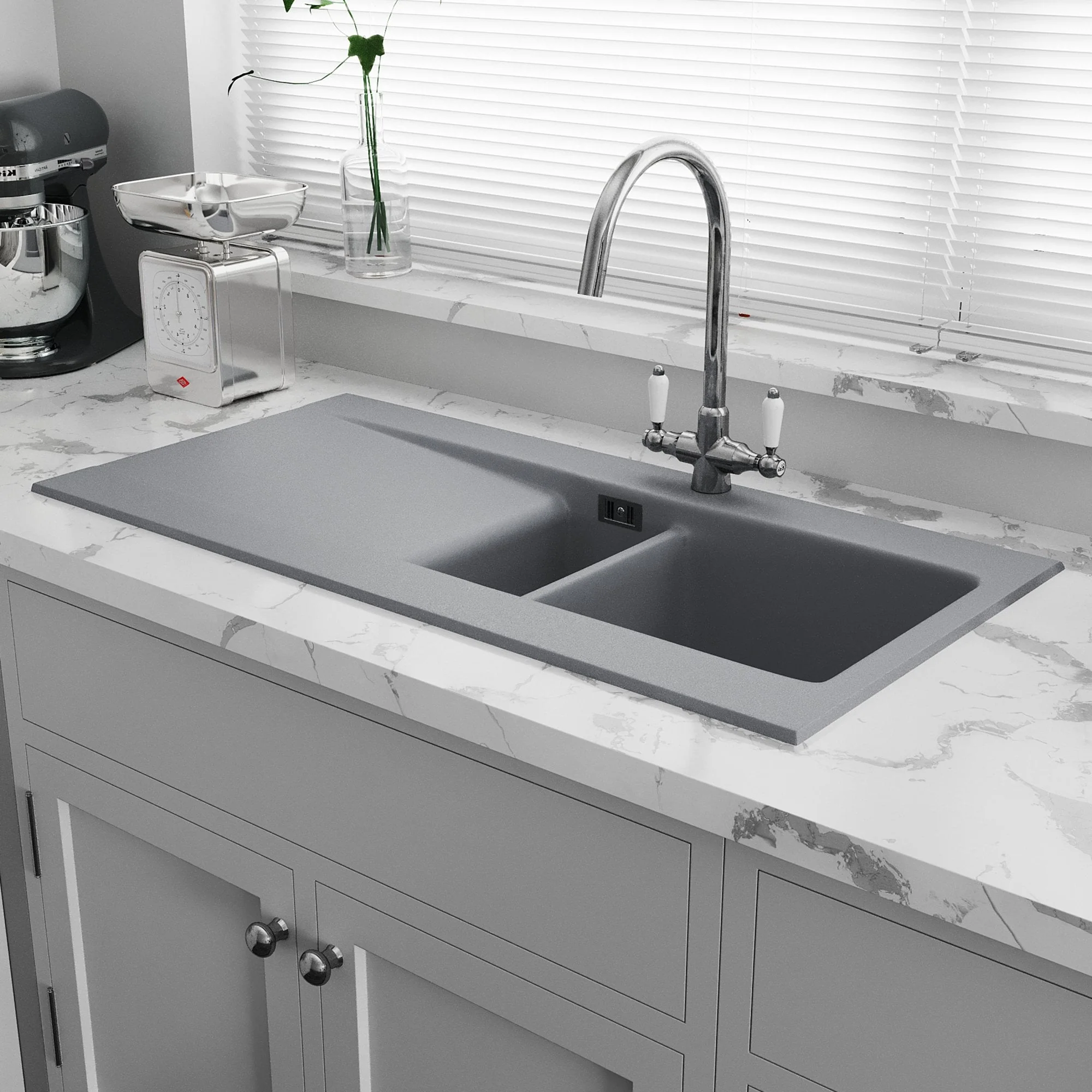 Astini Desire 150 1.5 Bowl Matt Ceramic Kitchen Sink & Waste - Image 7